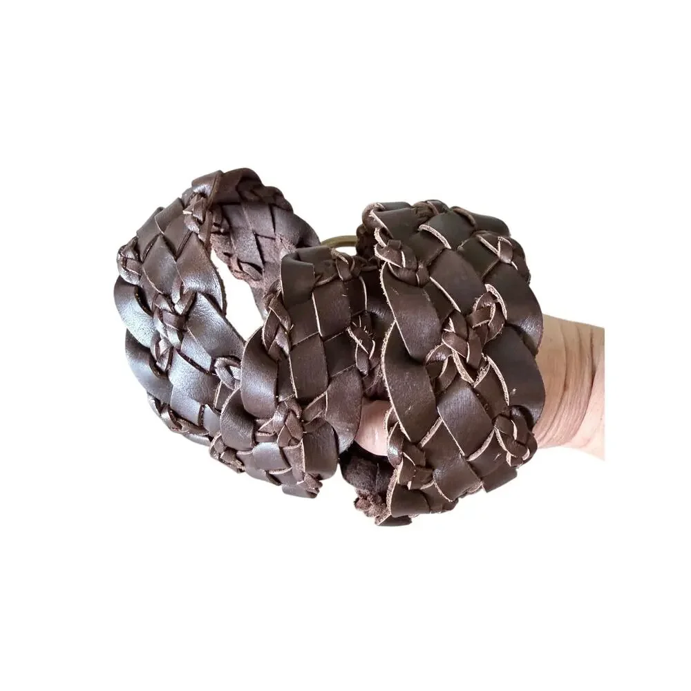 Vintage Y2K faded glory brown leather wide braided belt large made in India